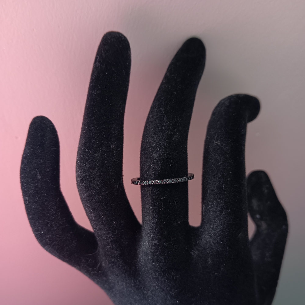 Sterling Silver Black Rhodium CZ Black Band Ring
